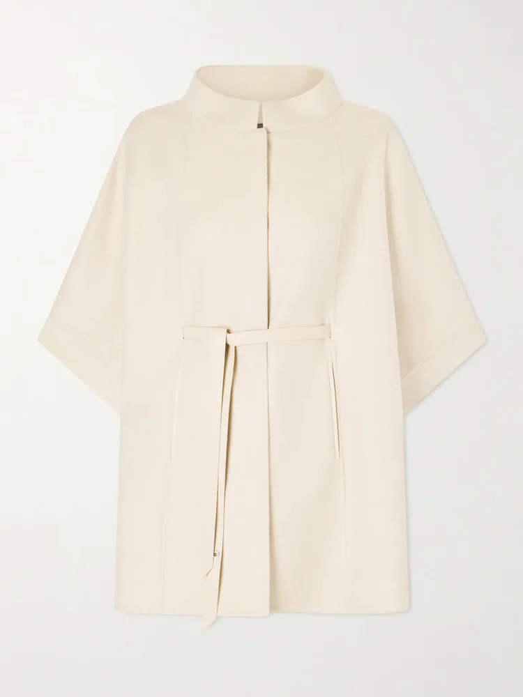 Belted leather-trimmed cashmere cape