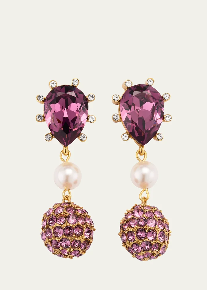Cactus Crystal with Pearly Bead and Ball Earrings