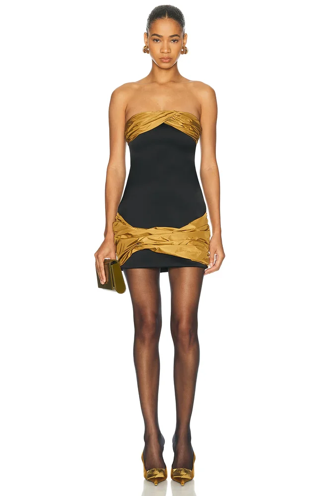 Taffetas Draped Mini Dress