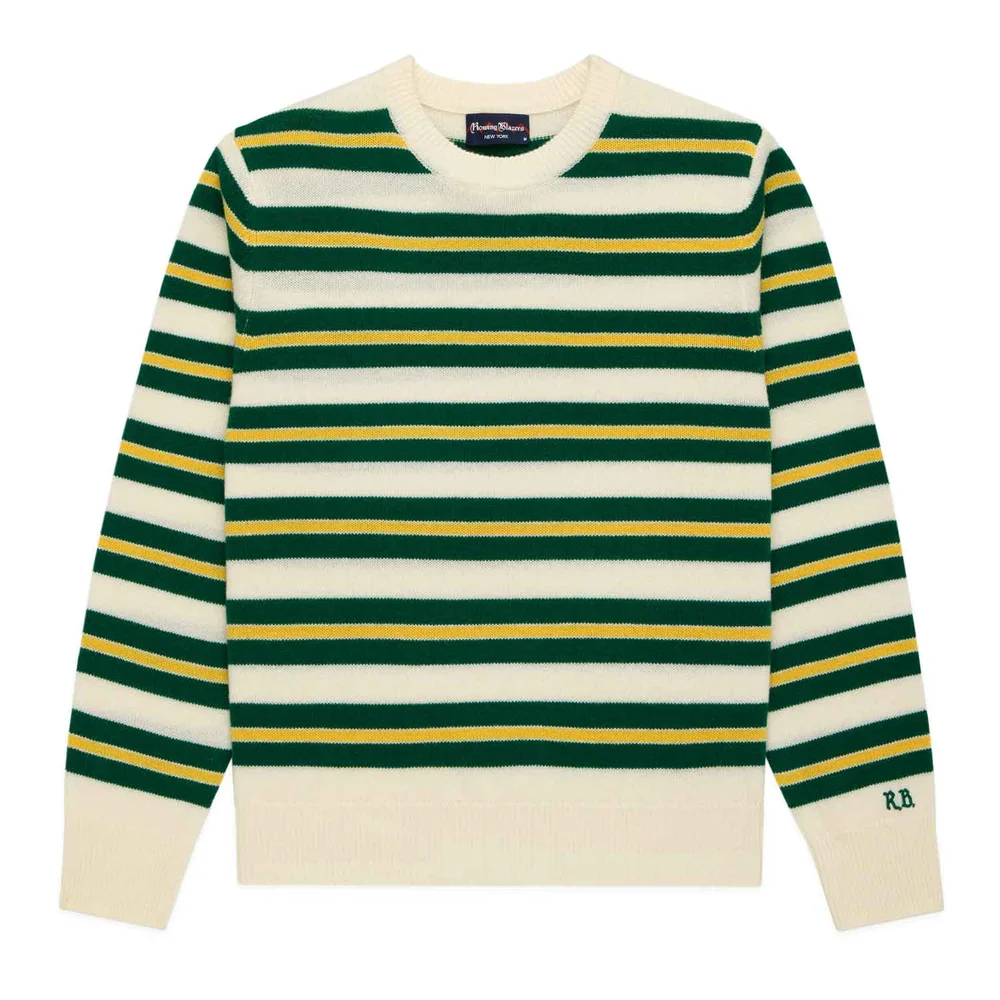 Men's Cashmere Stripe Sweater Green Yellow