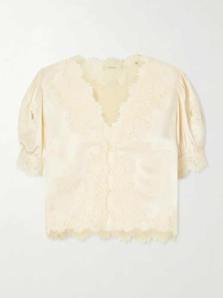 Idella lace-trimmed silk-satin blouse