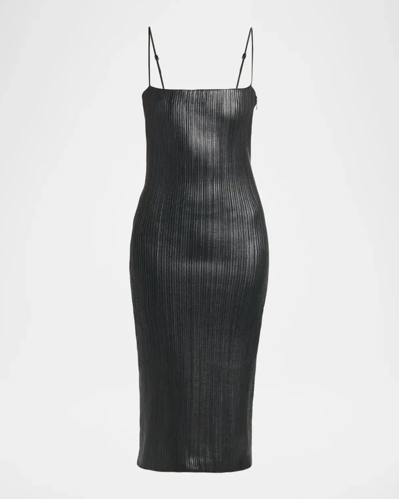 Fluted Leather Sleeveless Midi Dress