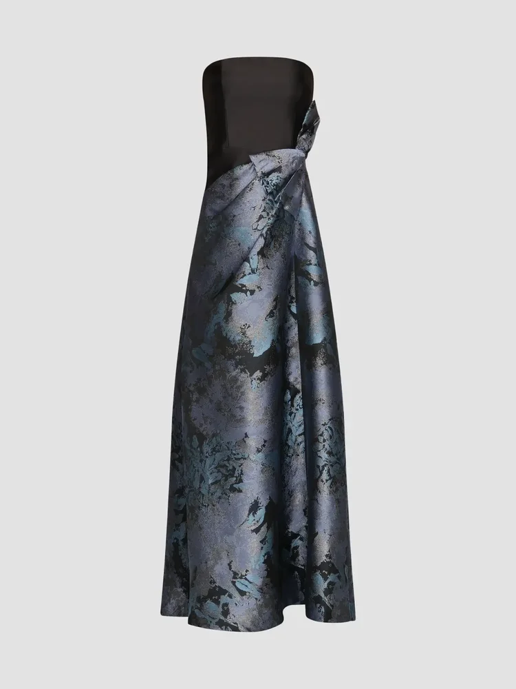Eva Dauphine Jacquard Asymmetic Gown
