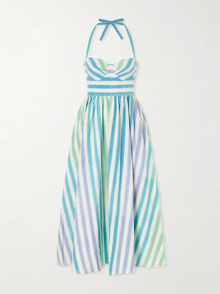 johanna ikat striped cotton midi dress