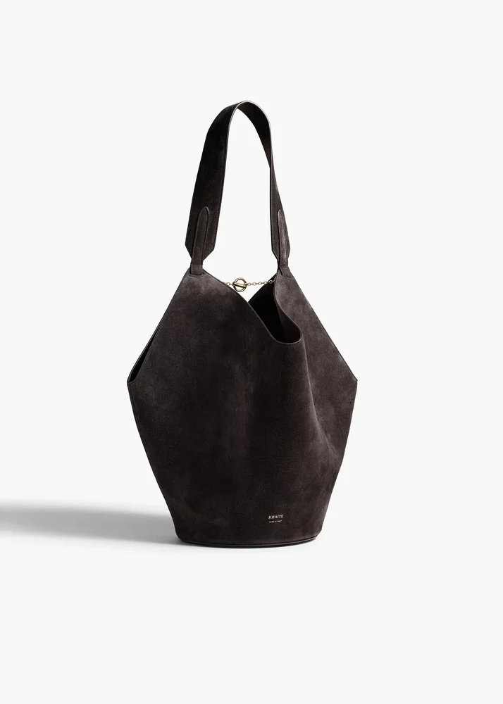 Small Lotus Tote in Dark Brown Suede