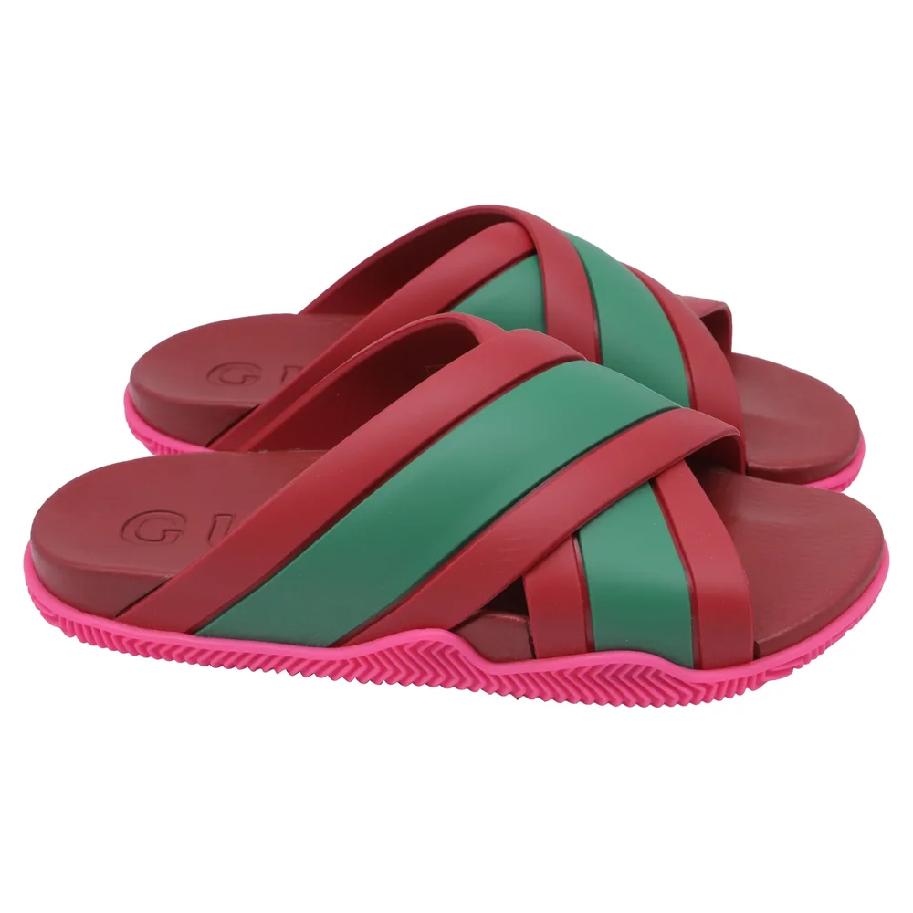 Pre-Owned Web Criss-Cross Slide Sandals in Multicolor Rubber
