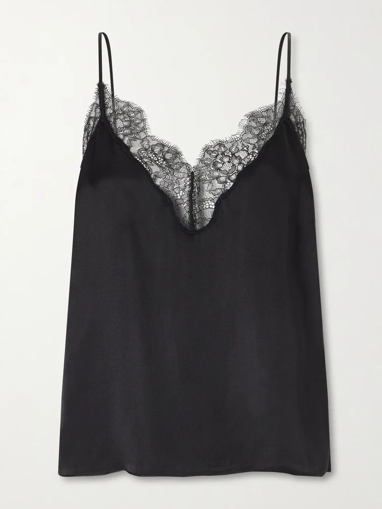 Mael lace-trimmed silk-blend satin top