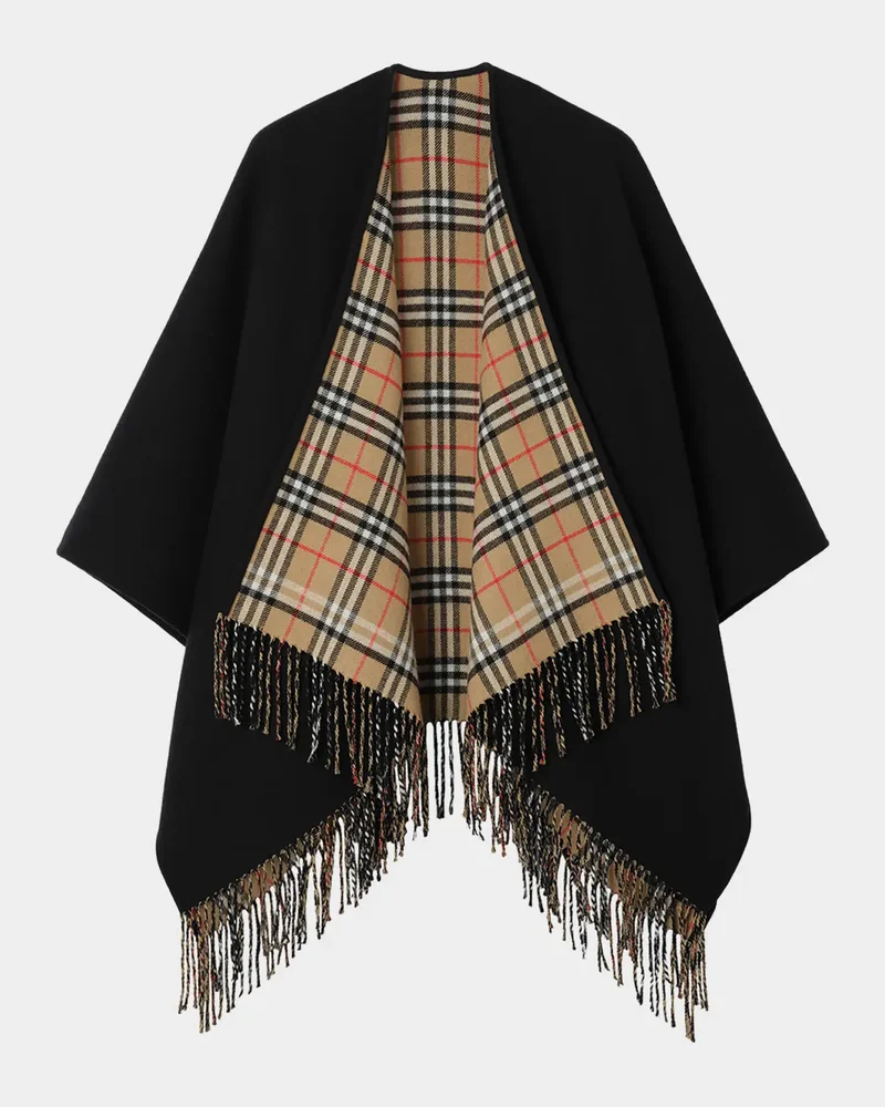 Reversible Check Wool Cape