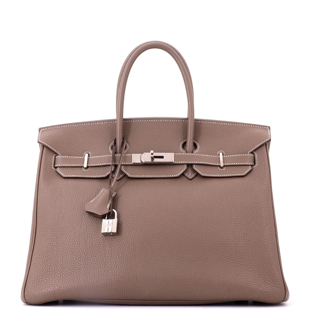 Pre-Owned Birkin Handbag Etoupe Togo with Palladium Hardware 35