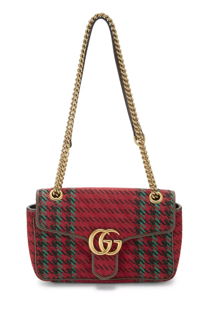 Red & Multicolored Tweed GG Marmont Shoulder Bag Small