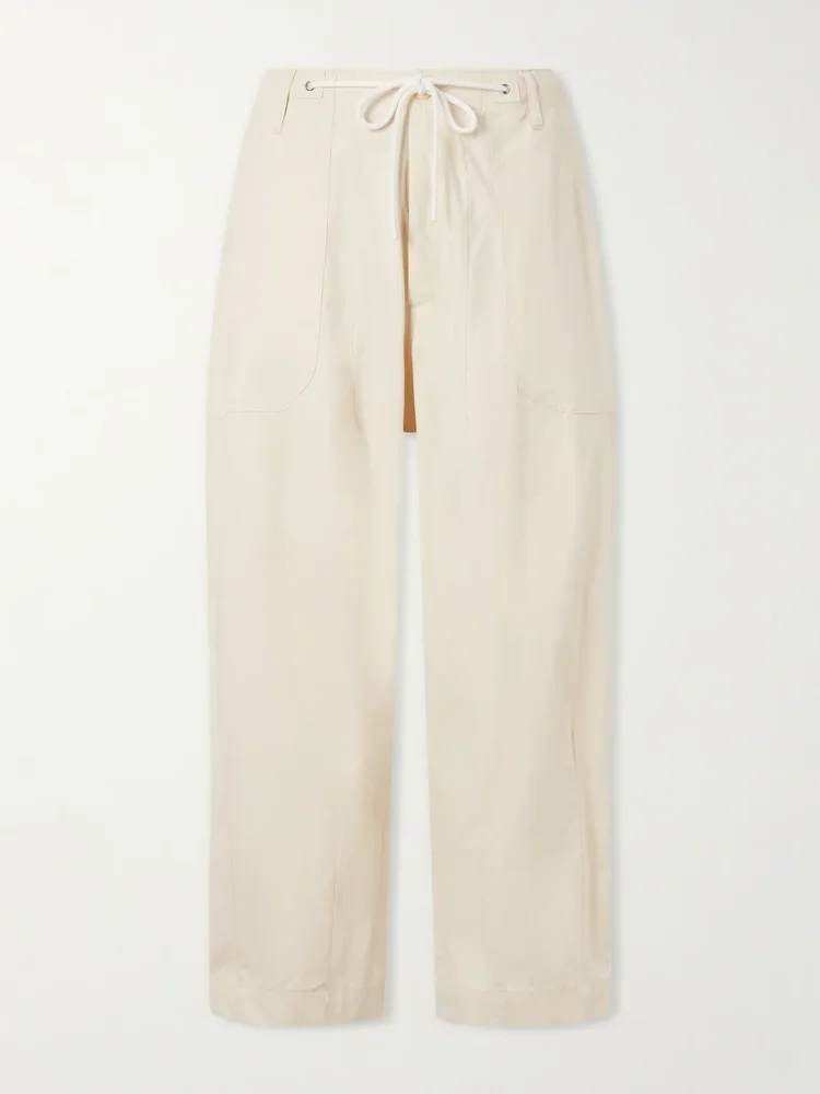 Wide-Leg Cotton Twill Trousers
