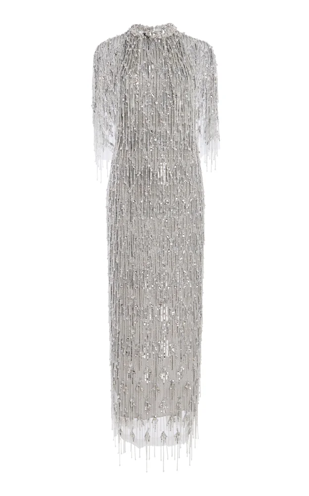 Embroidered Fringe Midi Dress With Outerwear Let