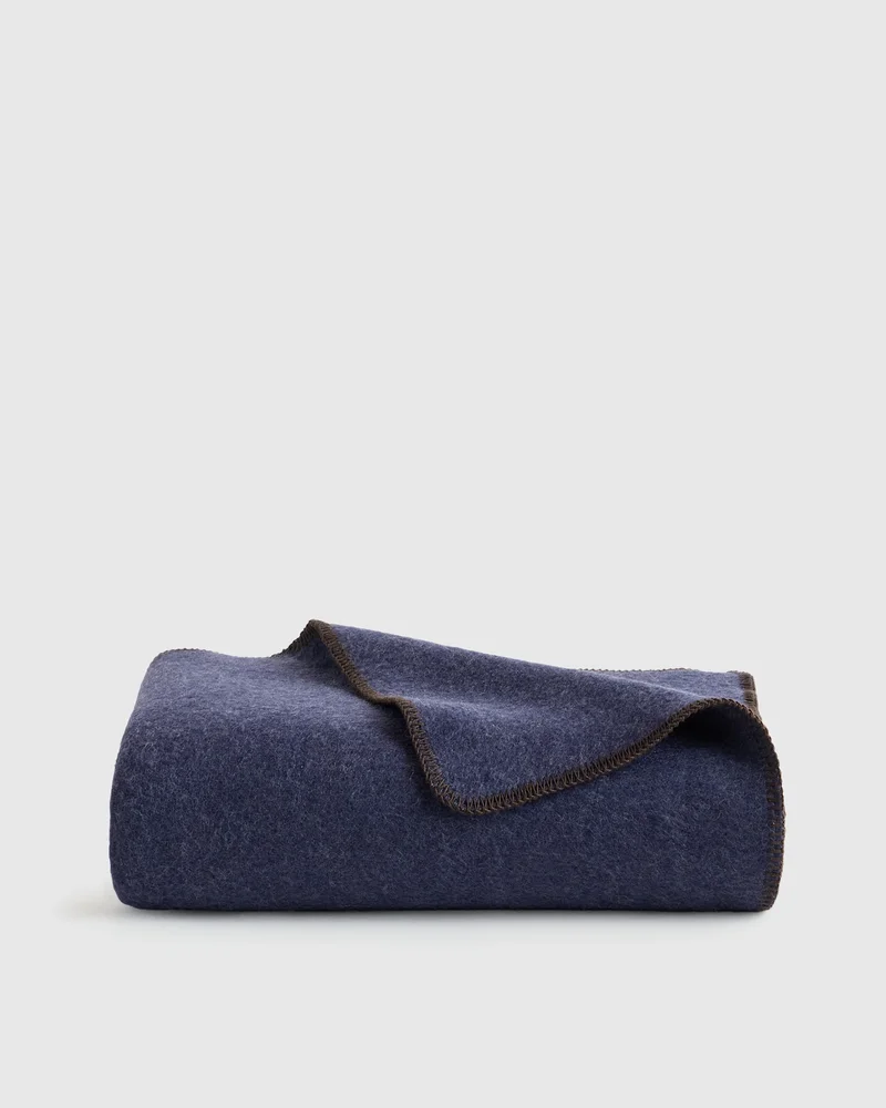 Wool Whipstitch Throw in Navy