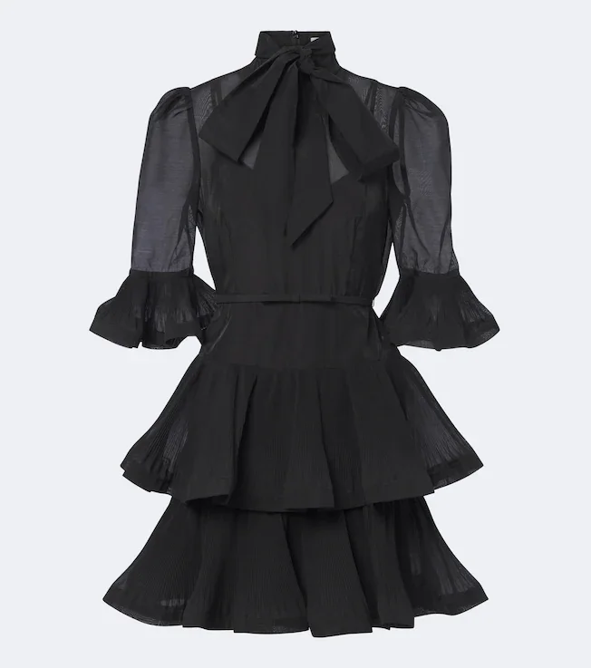 Pleated tie-neck minidress