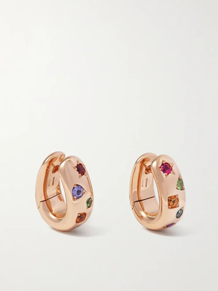 Iconica 18-karat rose gold multi-stone hoop earrings