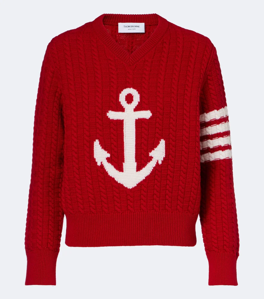 4-Bar cable-knit virgin wool sweater