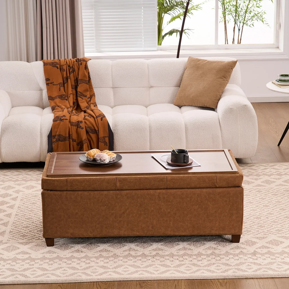 45" Rectangle Storage Ottoman with Tray