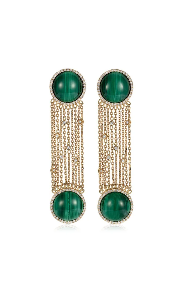 Ready 2 Discover 18K Yellow Gold Malachite, Diamond Earrings