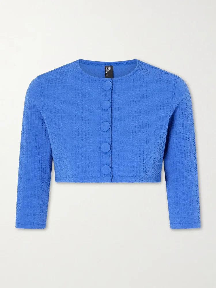 Cropped seersucker cardigan
