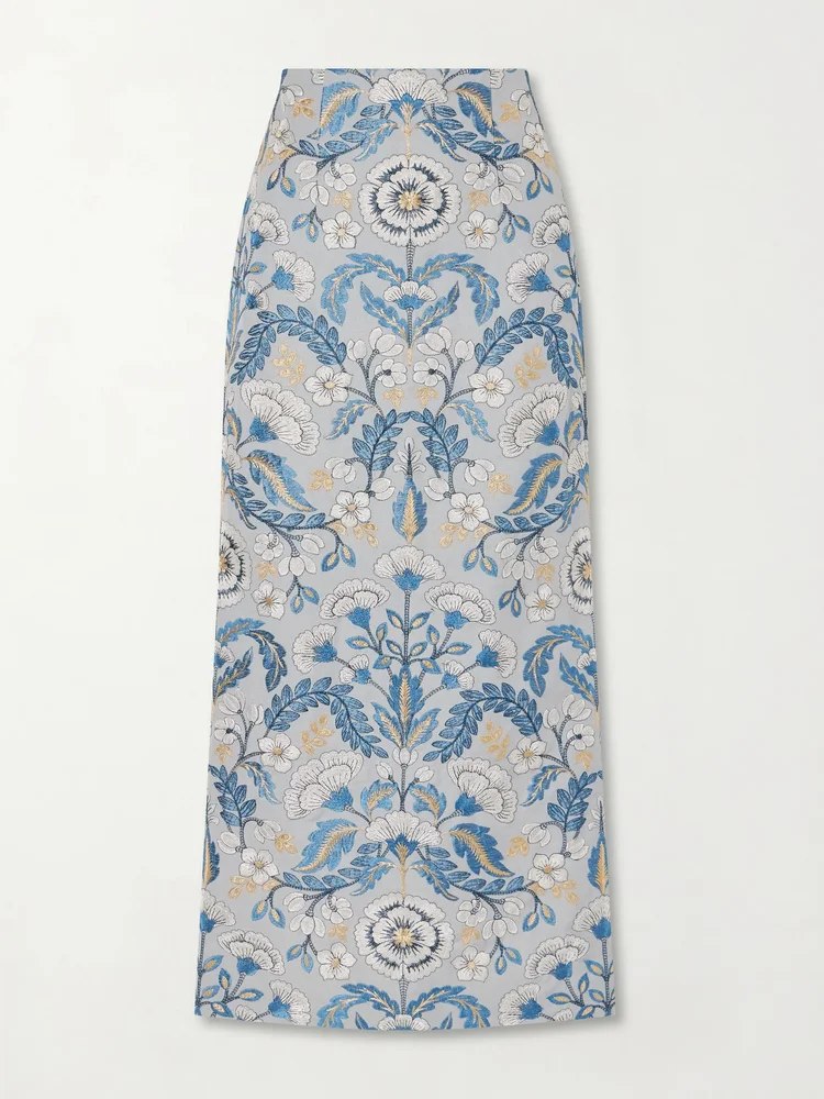 Embroidered woven midi skirt