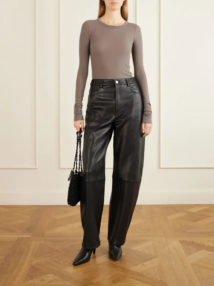 Leather wide-leg pants