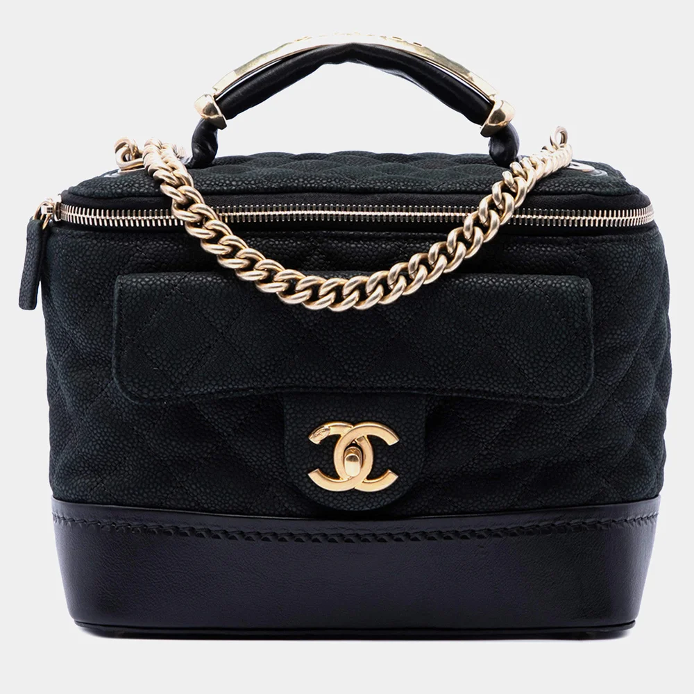 Globe Trotter Vanity Case Medium Black Iridescent Caviar Grained Calfskin Leather Top Handle Bag