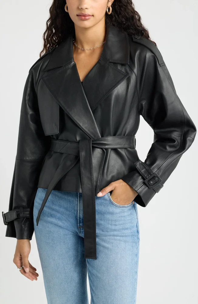 Cropped Leather Trench Jacket