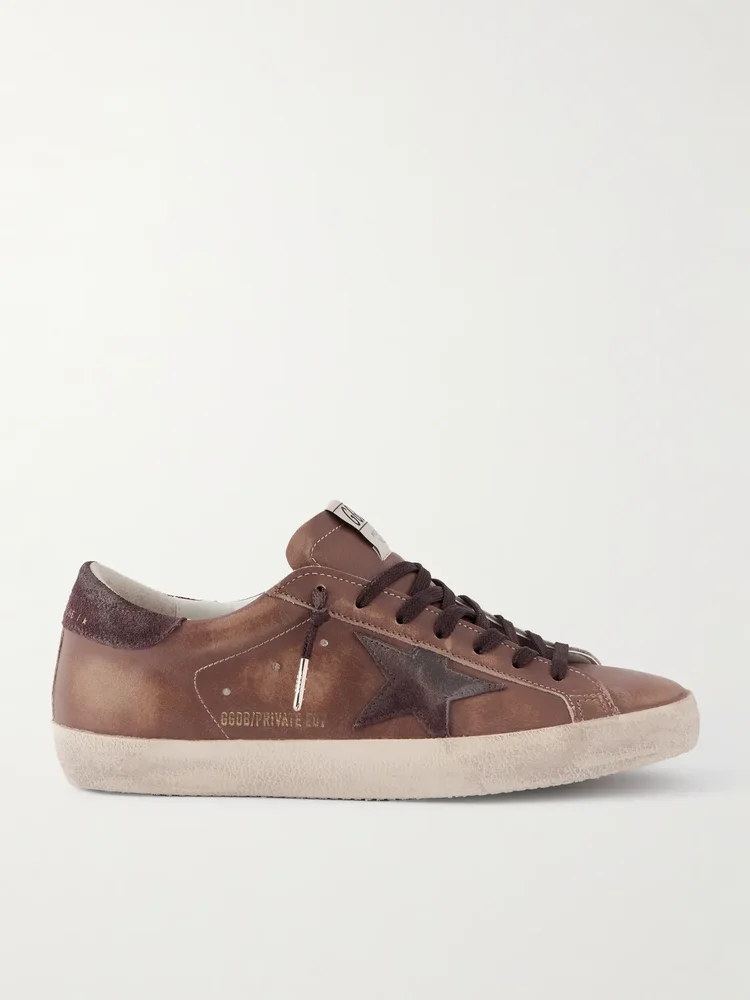 Super-Star Private EDT Distressed Suede-Trimmed Leather Sneakers