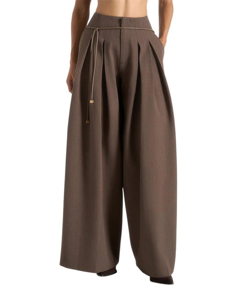 Flora Box Pleat Wide Leg Belted Trousers