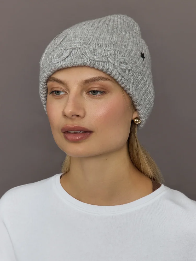 Love Embroidered Knit Hat - Light Grey