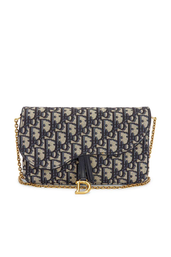 Dior Oblique Saddle Wallet On Chain, Blue