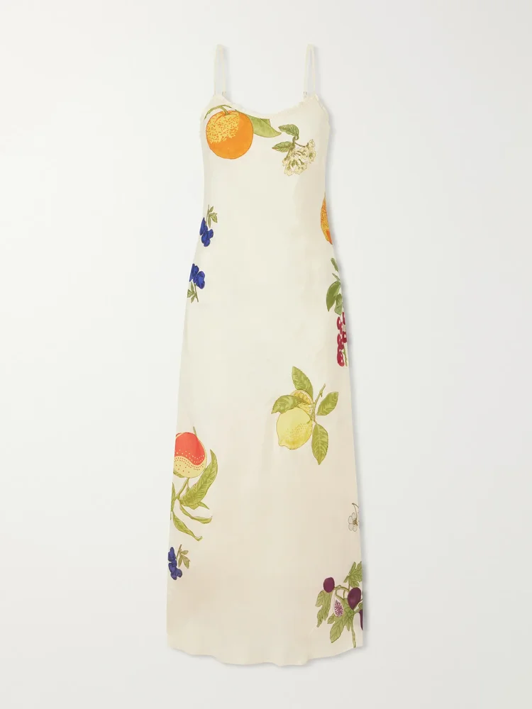 Athens Nine Fruit printed silk midi dress