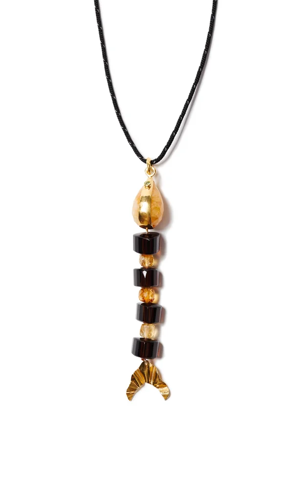 Fishbone Paracord 18K Gold-Plated Smoky Quartz Necklace
