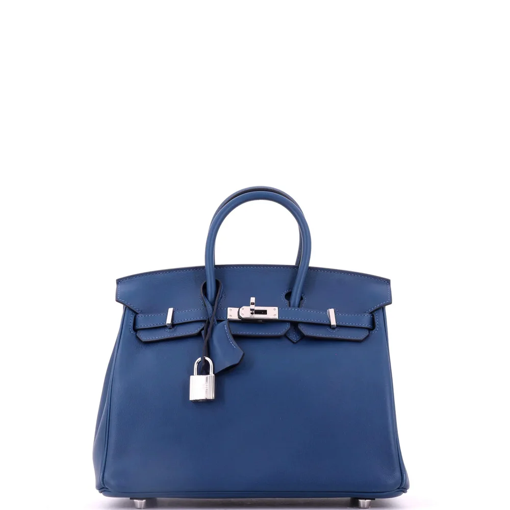 Pre-Owned Birkin Handbag Deep Blue Swift with Palladium Hardware 25