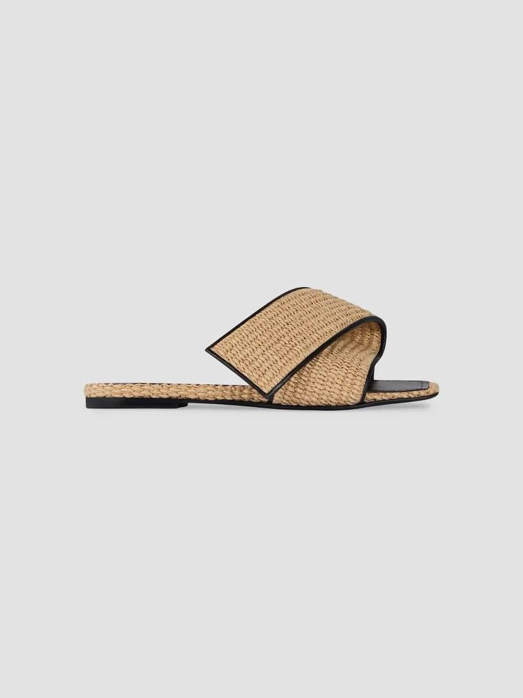 Sliced Square Raffia-Effect Flat Mules