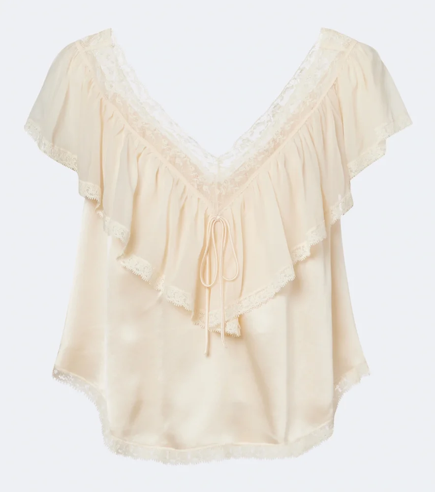 Yadira lace-trimmed ruffled silk blouse