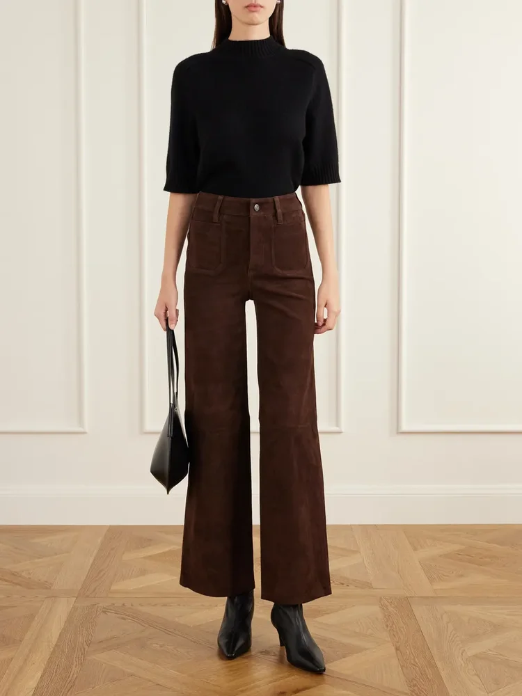 Le Slim Palazzo Modernist Pocket suede high-rise wide-leg pants