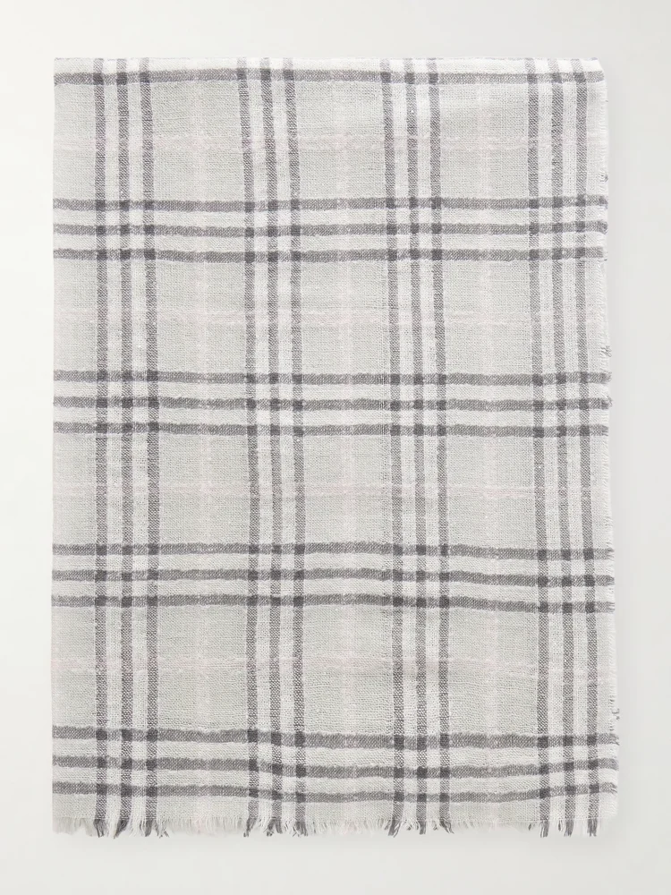 checked wool blend scarf