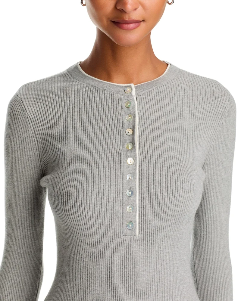 Emmeline Rib Knit Layered Henley Sweater