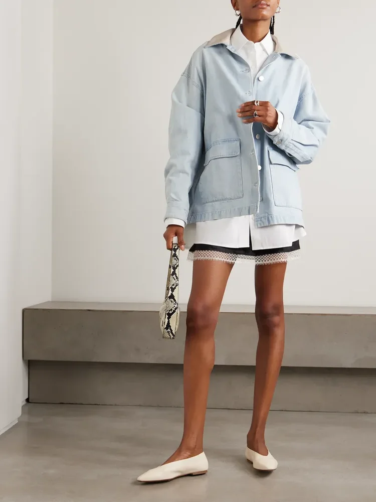 Maria McManus Oversized Leather-Trimmed Denim Jacket