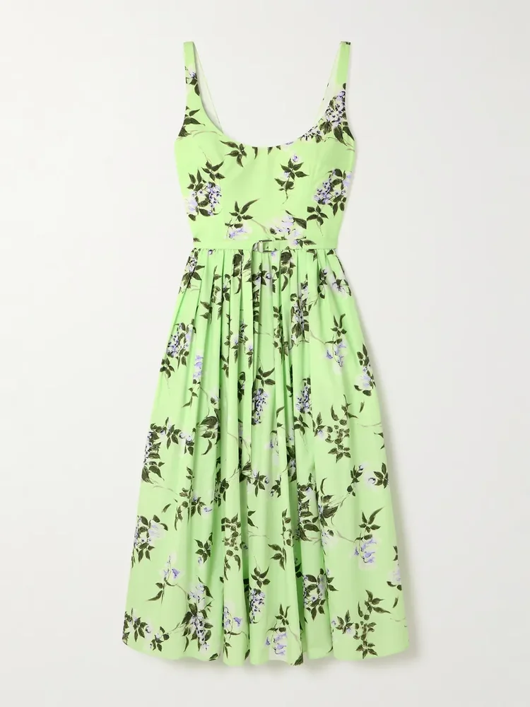 Eglantine belted gathered floral-print cotton-poplin midi dress