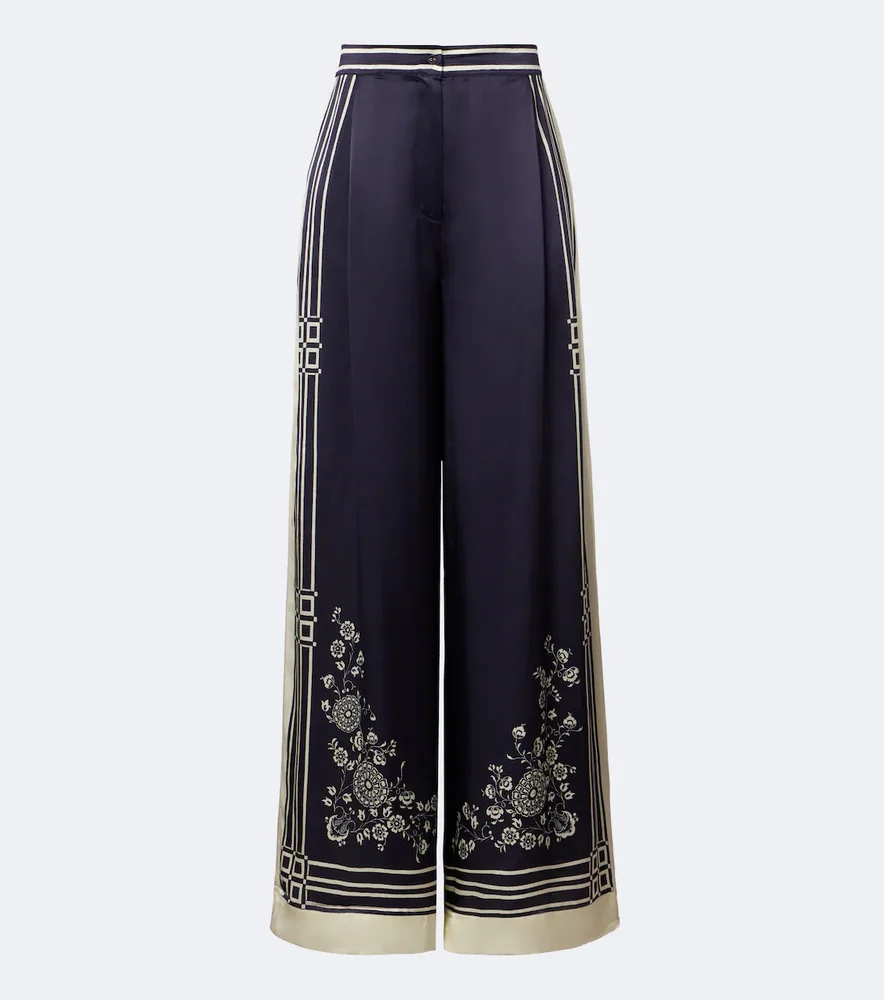 Banderra printed silk satin wide-leg pants