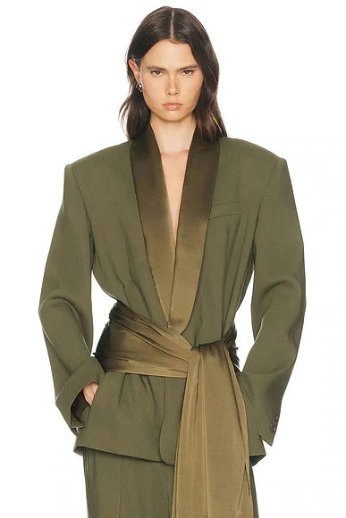 Wool Blend Longline Suiting Blazer