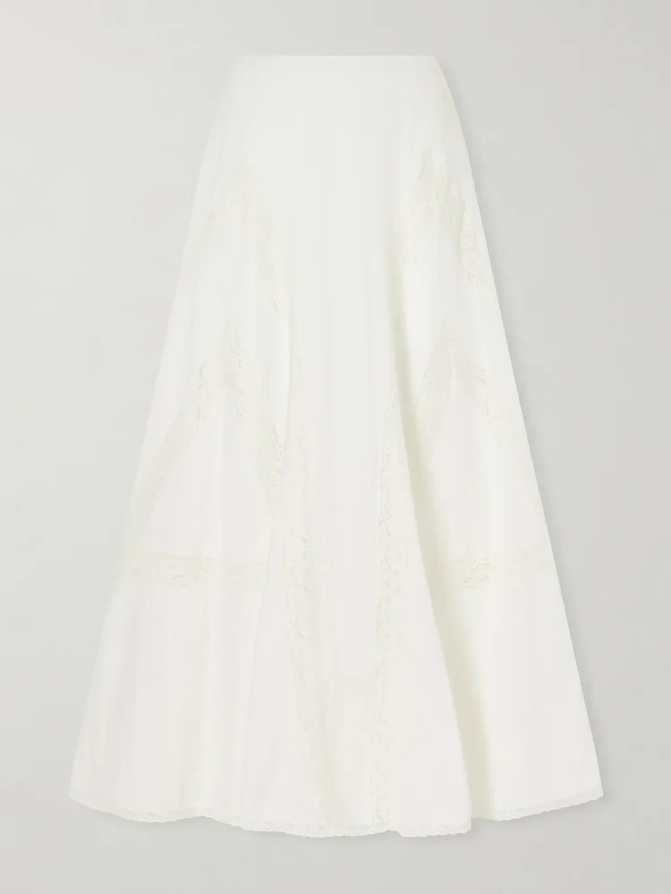 Vieste lace-trimmed cotton-muslin maxi skirt
