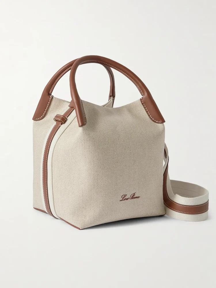 bale textured leather trimmed canvas tote