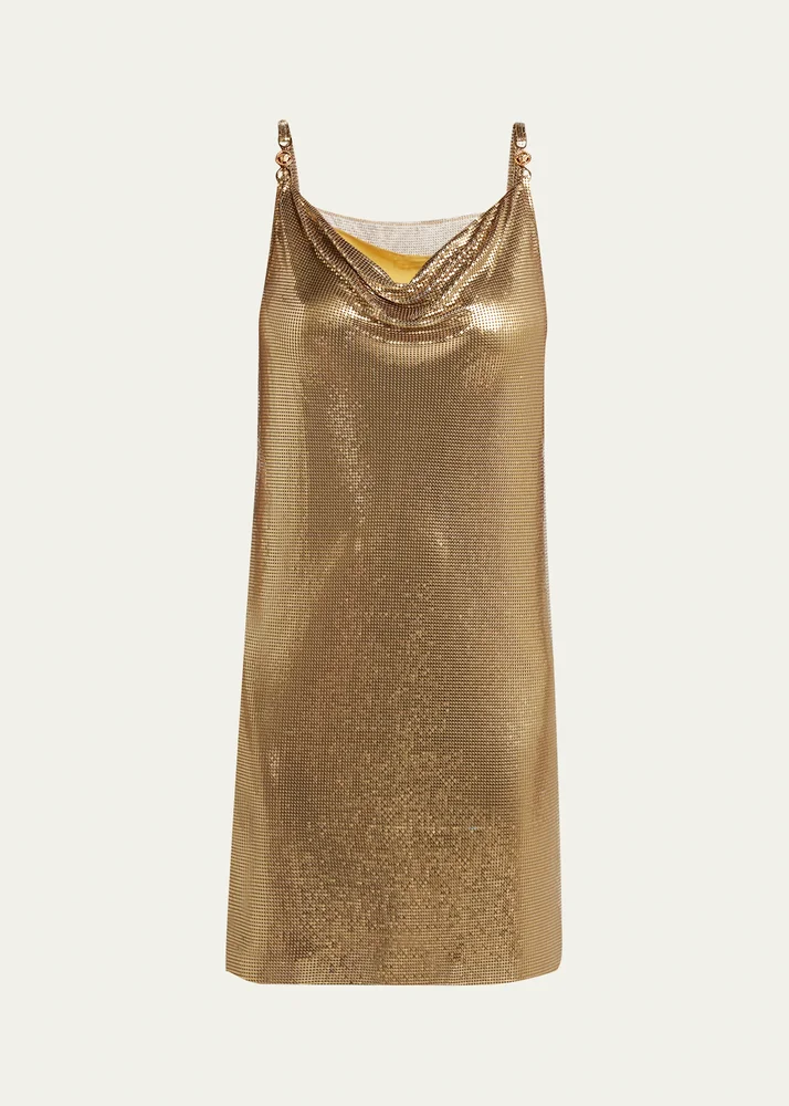 Sleeveless Cowl-Neck Metal Mesh Mini Dress