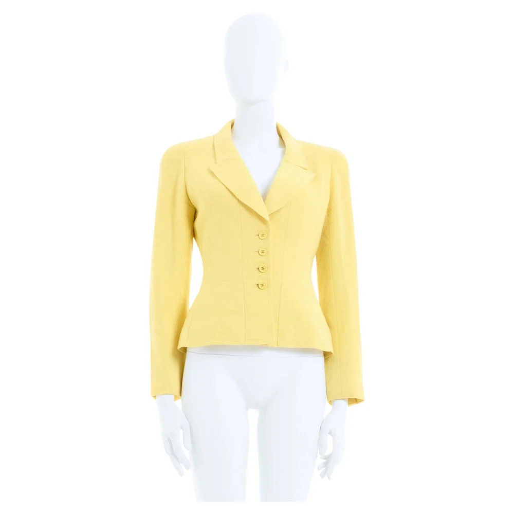 Chanel by Karl Lagerfeld S/S 1997 Yellow CC logo fitted jacket