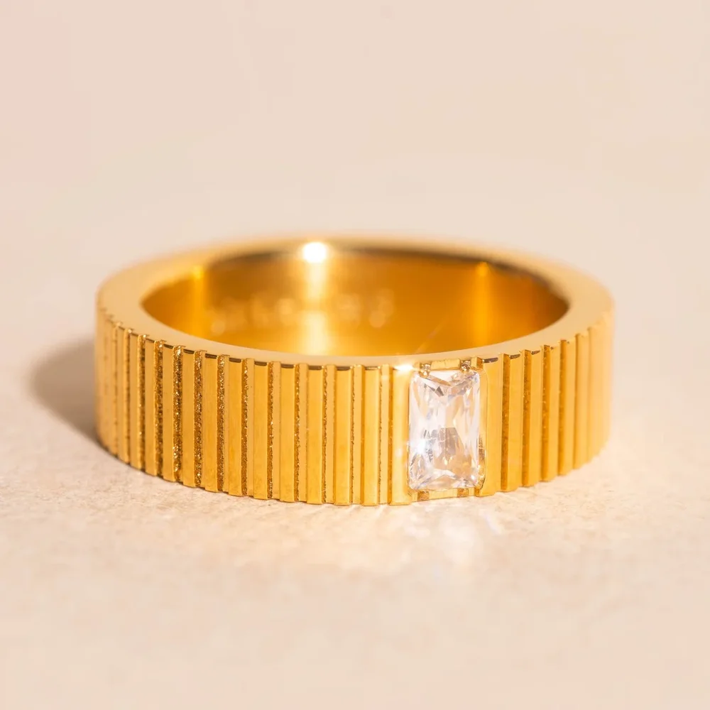 Crystal Baguette Textured Ring