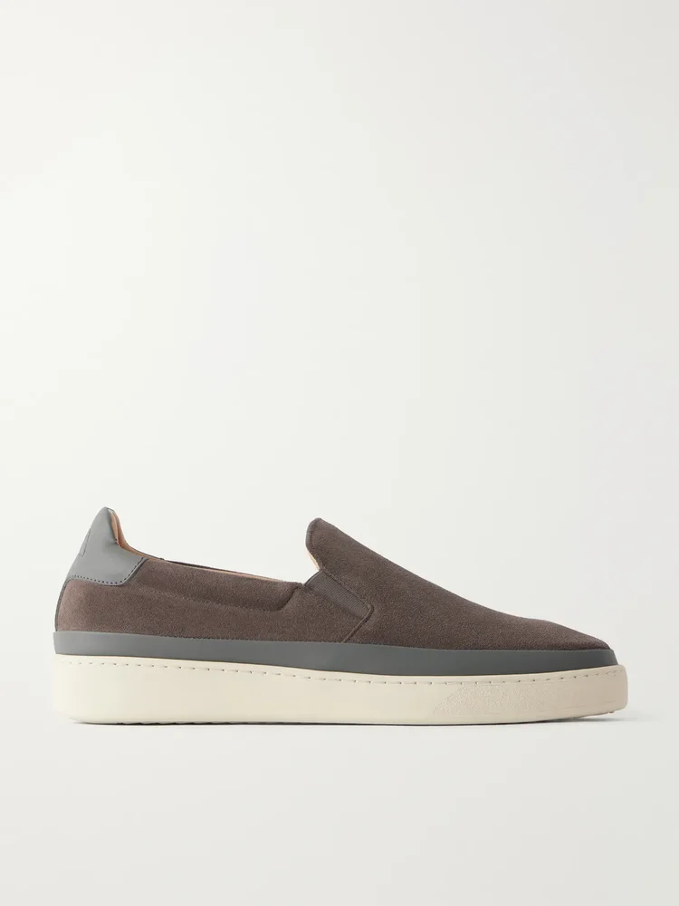Leather-Trimmed Suede Slip-On Sneakers