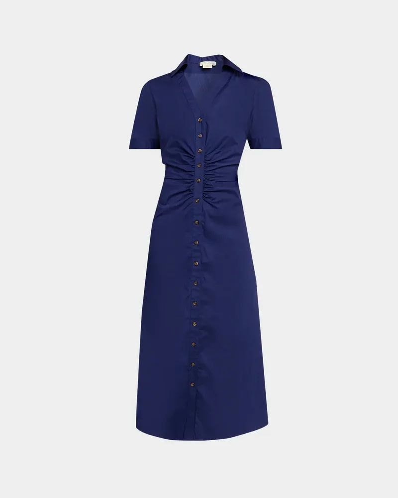 Barnet Ruched Stretch Cotton Midi Shirtdress